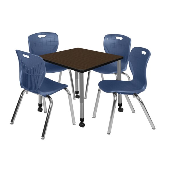 Regency Square Kee Mobile Adjustable Classroom Table W/ 4 Andy Chairs, 30 in W, 30 in L, Neo Walnut - TB3030NWAPCGY40NV