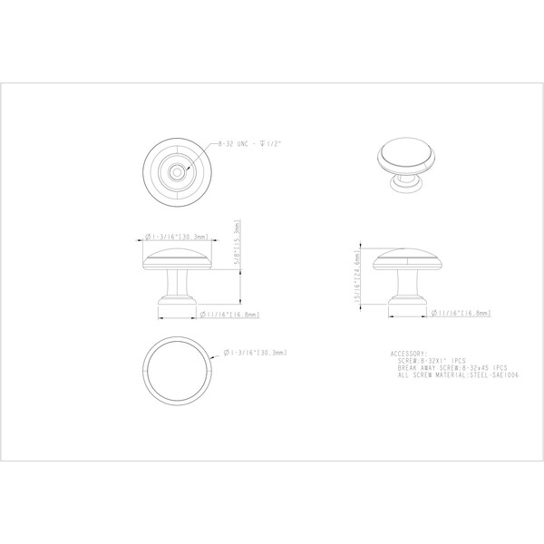 Elements By Hardware Resources 1-3/16" Diameter Brushed Pewter Gatsby Cabinet Mushroom Knob - 3940-BNBDL