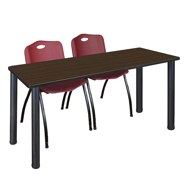 Regency Kee Training Table W/ 2 M Stack Chairs, 72 in W, 24 in L, Neo Walnut - MT7224NWBPBK47BY