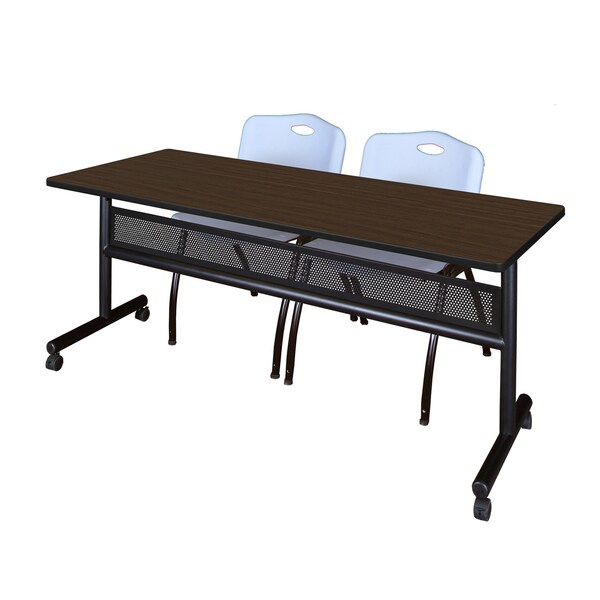 Regency Kobe Flip-Top Privacy Nesting Table W/ 2 M Stack Chairs, 72 in W, 24 in L, Neo Walnut - MKFTM7224NW47GY