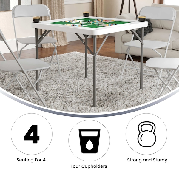 Flash Furniture Square Folding Table, 34.5" W, 34.5" L, 29" H, Plastic Top, White - DAD-MJZ-88-GG