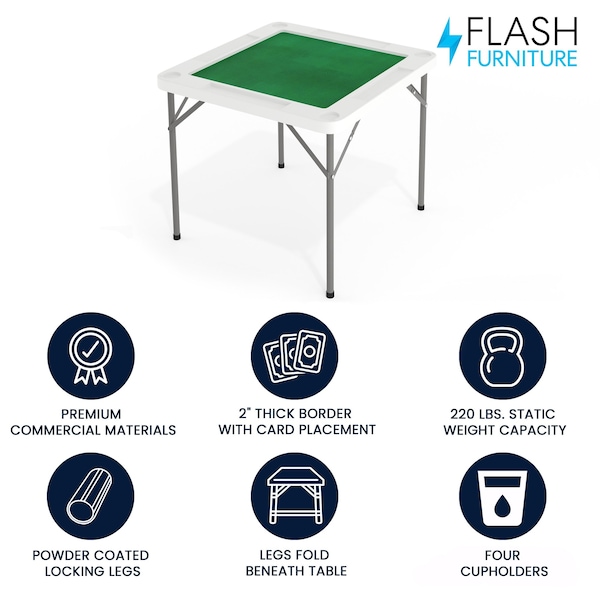 Flash Furniture Square Folding Table, 34.5" W, 34.5" L, 29" H, Plastic Top, White - DAD-MJZ-88-GG