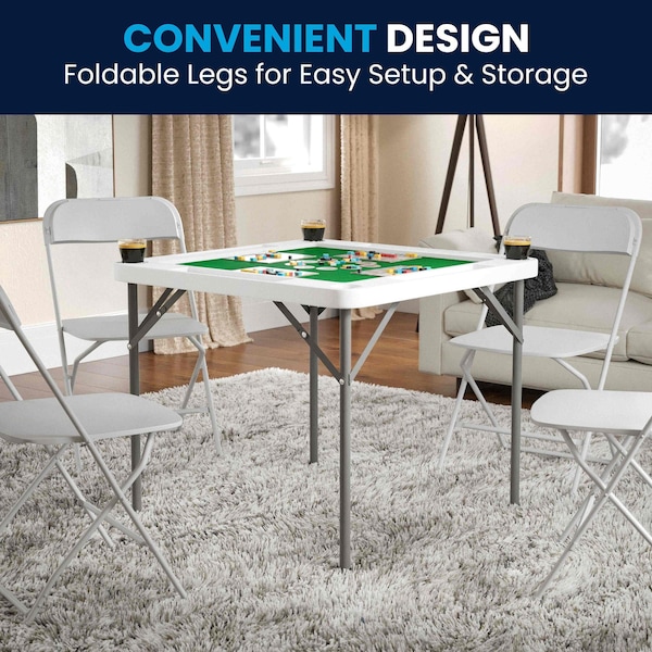 Flash Furniture Square Folding Table, 34.5" W, 34.5" L, 29" H, Plastic Top, White - DAD-MJZ-88-GG