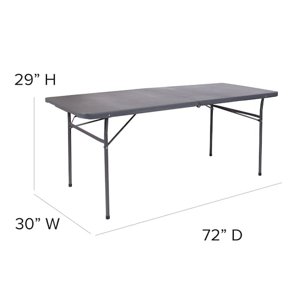 Flash Furniture Rectangle Folding Table, 30" W, 72" L, 29" H, Plastic Top, Grey - DAD-LF-183Z-DG-GG