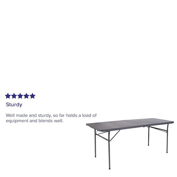 Flash Furniture Rectangle Folding Table, 30" W, 72" L, 29" H, Plastic Top, Grey - DAD-LF-183Z-DG-GG