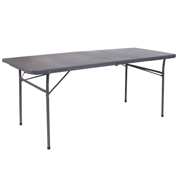 Flash Furniture Rectangle Folding Table, 30" W, 72" L, 29" H, Plastic Top, Grey - DAD-LF-183Z-DG-GG