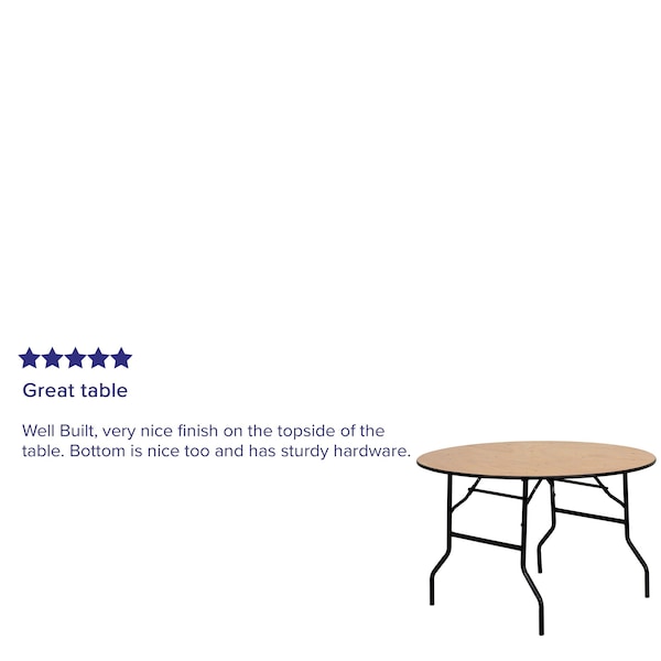 Flash Furniture Round Folding Table, 48" W, 48" L, 30.25" H, Wood Top, Wood Grain - YT-WRFT48-TBL-GG