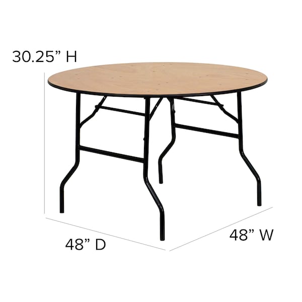 Flash Furniture Round Folding Table, 48" W, 48" L, 30.25" H, Wood Top, Wood Grain - YT-WRFT48-TBL-GG