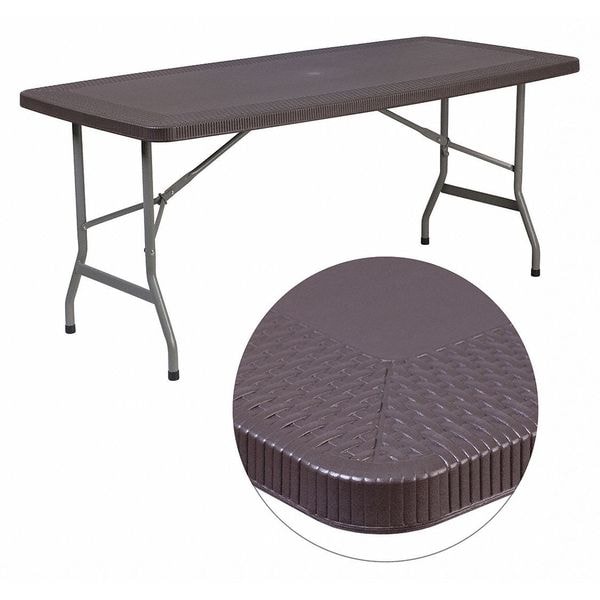 Flash Furniture Rectangle Brn Rattan 30X96 Fold Table, 32.5" W, 67.5" L, 28.75" H, Plastic Top, Brown - DAD-YCZ-172-GG