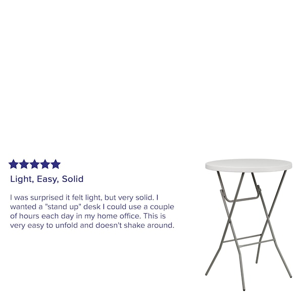 Flash Furniture Round Fold Bar Table, Plastic, Rnd, White, 32", 31.5" W, 31.5" L, 43.5" H, Plastic Top, White - RB-32RB-BAR-GW-GG