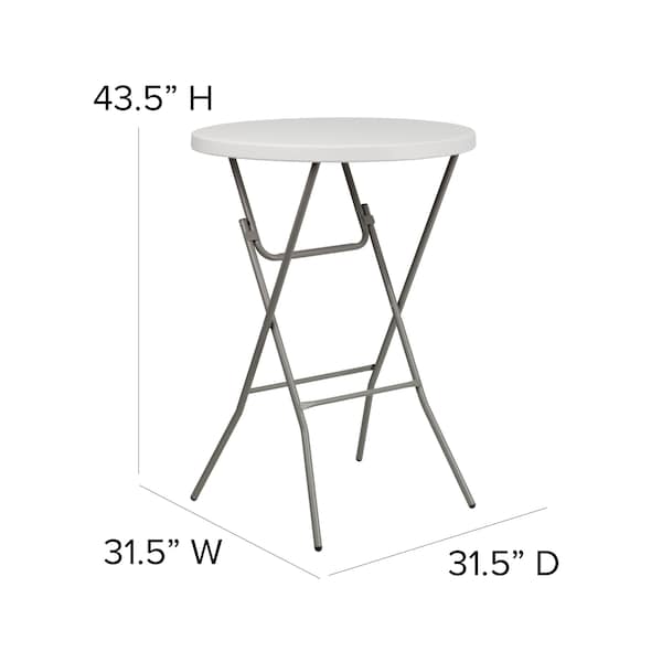 Flash Furniture Round Fold Bar Table, Plastic, Rnd, White, 32", 31.5" W, 31.5" L, 43.5" H, Plastic Top, White - RB-32RB-BAR-GW-GG