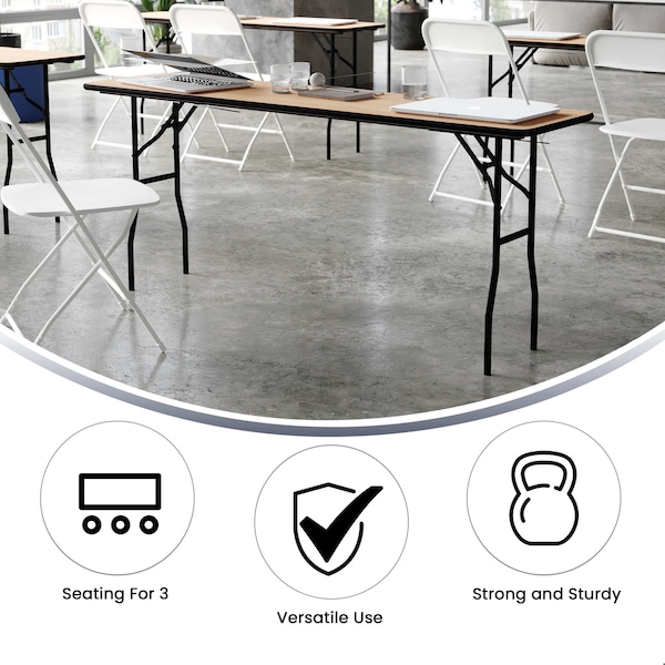 Flash Furniture Rectangle Training Table, 18" W, 72" L, 30.25" H, Wood Top, Wood Grain - YT-WTFT18X72-TBL-GG