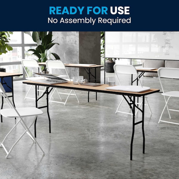 Flash Furniture Rectangle Training Table, 18" W, 72" L, 30.25" H, Wood Top, Wood Grain - YT-WTFT18X72-TBL-GG