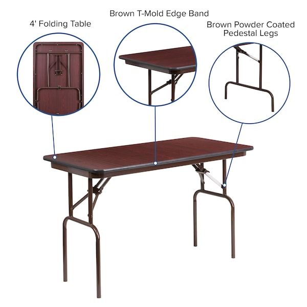Flash Furniture Rectangle Folding Table, 24" W, 48" L, 30" H, Laminate Top, Wood Grain - YT-2448-MEL-WAL-GG