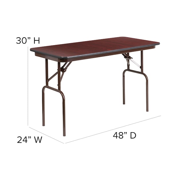 Flash Furniture Rectangle Folding Table, 24" W, 48" L, 30" H, Laminate Top, Wood Grain - YT-2448-MEL-WAL-GG