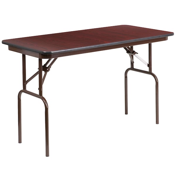 Flash Furniture Rectangle Folding Table, 24" W, 48" L, 30" H, Laminate Top, Wood Grain - YT-2448-MEL-WAL-GG