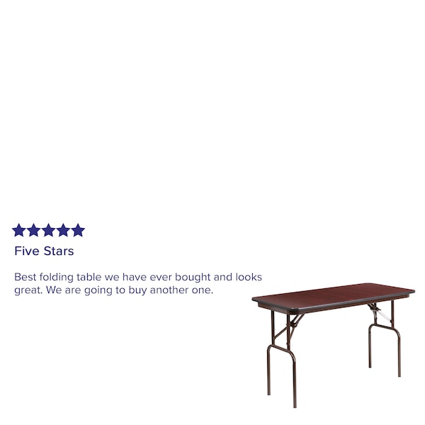 Flash Furniture Rectangle Folding Table, 24" W, 48" L, 30" H, Laminate Top, Wood Grain - YT-2448-MEL-WAL-GG