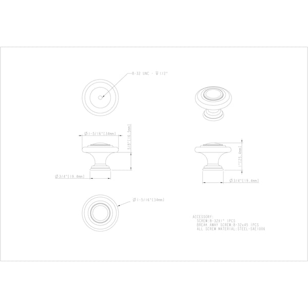 Elements By Hardware Resources 1-5/16" Diameter Brushed Pewter Round Arcadia Cabinet Knob - 107BNBDL