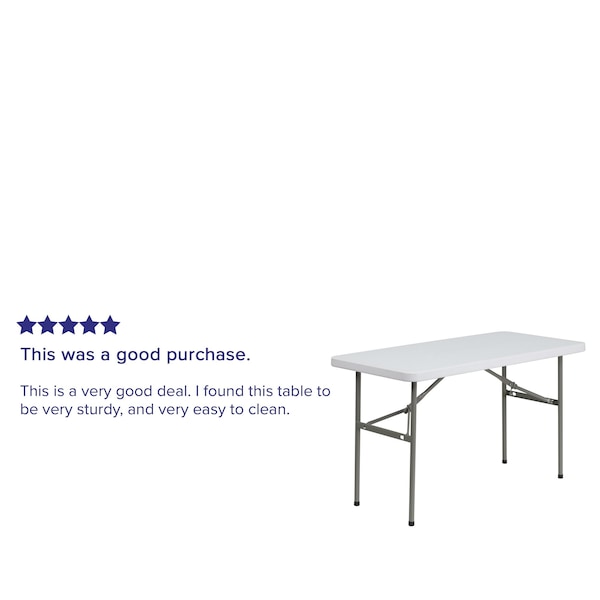 Flash Furniture Rectangle Wh 24X48 Plastic Fold Table, 24" W, 48.25" L, 29" H, Plastic Top, White - DAD-YCZ-122-2-GG