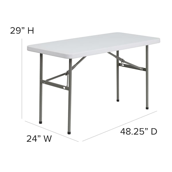 Flash Furniture Rectangle Wh 24X48 Plastic Fold Table, 24" W, 48.25" L, 29" H, Plastic Top, White - DAD-YCZ-122-2-GG