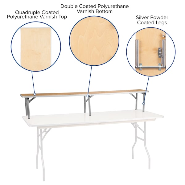 Flash Furniture Rectangle Bar Top Riser, 72"X12"X12", 11.75" W, 72" L, 12" H, Wood Top, Wood Grain - XA-72-RS-GG