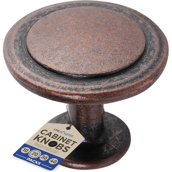 Lifemaster 1-1/4in Cabinet Knobs, Oil Rubbed Bronze, Durable Zinc Alloy, Easy Installation, 20PK - LMKNBGLD20