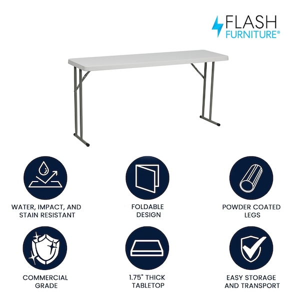Flash Furniture Rectangle Training Table, 18" W, 60" L, 29" H, Plastic Top, White - RB-1860-GG