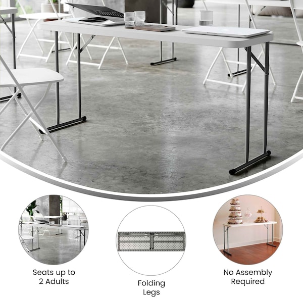 Flash Furniture Rectangle Training Table, 18" W, 60" L, 29" H, Plastic Top, White - RB-1860-GG