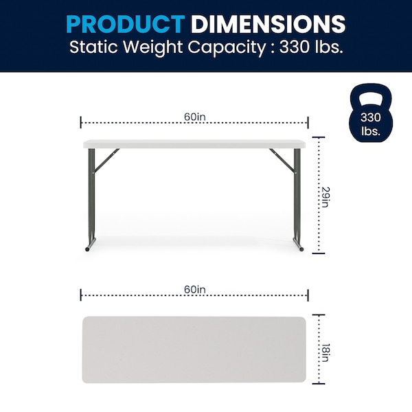 Flash Furniture Rectangle Training Table, 18" W, 60" L, 29" H, Plastic Top, White - RB-1860-GG
