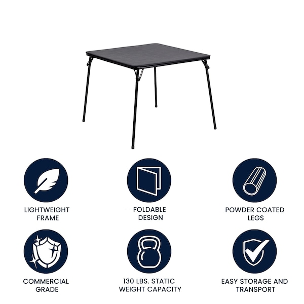 Flash Furniture Square Folding Table, 33.5" W, 33.5" L, 27.75" H, Black - JB-2-GG