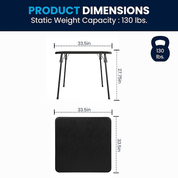 Flash Furniture Square Folding Table, 33.5" W, 33.5" L, 27.75" H, Black - JB-2-GG