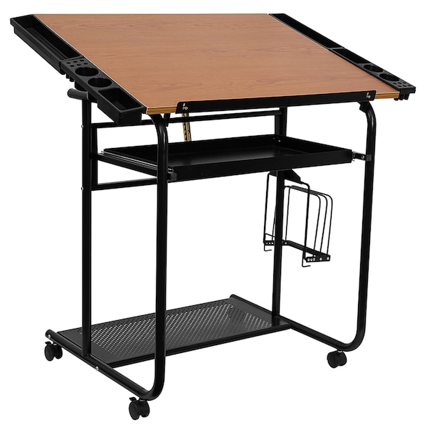 Flash Furniture Mobile Draft Table, 35-1/4" W, 31-1/4" H, Laminate Cherry - NAN-JN-2739-GG