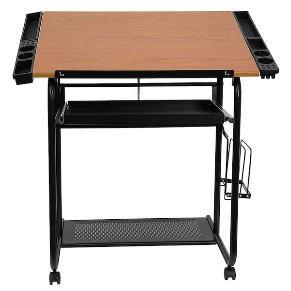Flash Furniture Mobile Draft Table, 35-1/4" W, 31-1/4" H, Laminate Cherry - NAN-JN-2739-GG