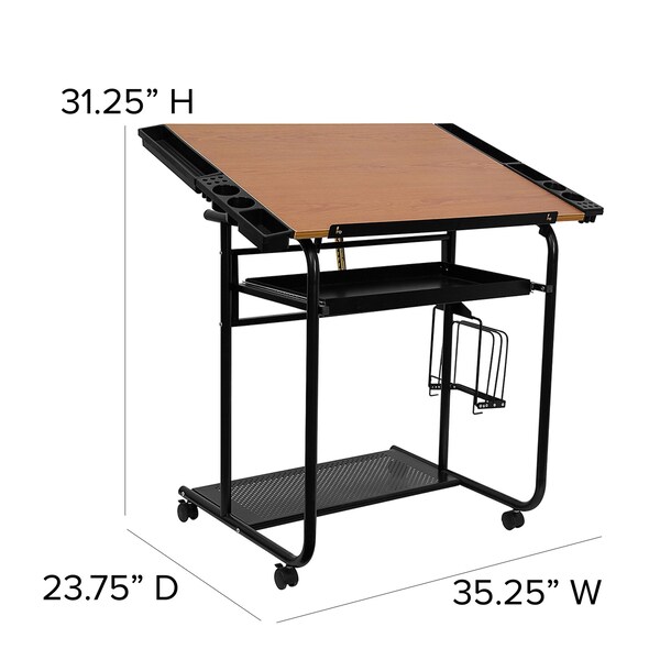 Flash Furniture Mobile Draft Table, 35-1/4" W, 31-1/4" H, Laminate Cherry - NAN-JN-2739-GG