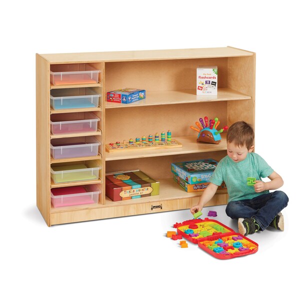 Jonti-Craft Adjustable Combo Mobile Straight-Shelf, with clear Paper-Trays - 08220JC