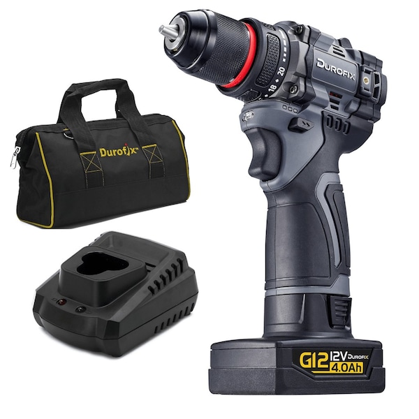 Durofix G12 Series 12V Cordless Li-ion 3/8in Drill Driver Kit w/ 4.0 Ah Battery 1,800 RPM - RK12136-PG