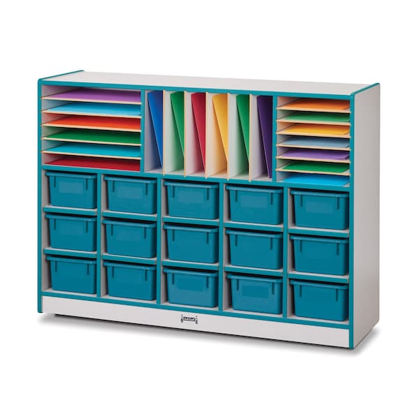 Jonti-Craft Rainbow Accents Sectional Cubbie-Tray Mobile Unit, with Trays, Teal - 0416JCWW005