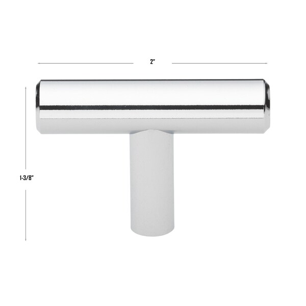 Gliderite Hardware 2 in. Solid Steel Polished Chrome Cabinet T-Knob - 5002-T-PC, 10PK - 5002-T-PC-10