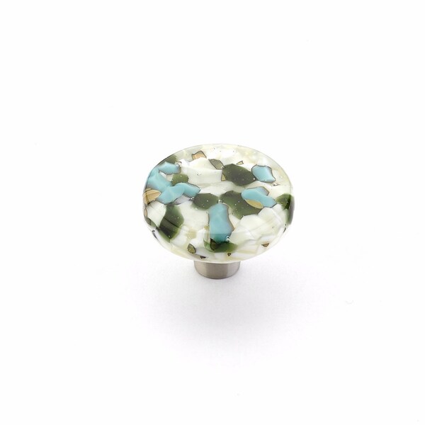 Schaub 1-1/2in Round Glass Ice Cabinet Knob Green Blue Pebbles Finish - 31-GBP