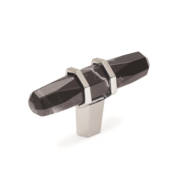 Amerock Carrione 2-1/2 in 64 mm Length Marble Black/Polished Nickel Cabinet Knob - BP36647MBKPN