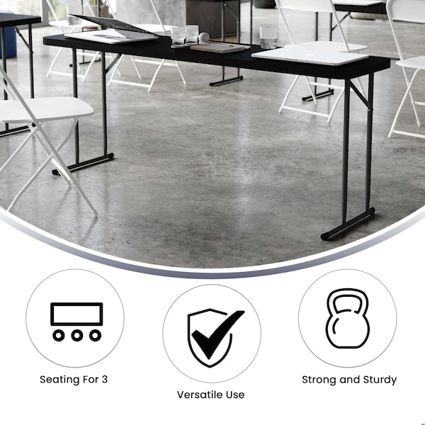 Flash Furniture 18 W, 70.8 L, 29 H, Metal, Plastic, Plastic: Polyethylene Top, Black - RB-1872-BK-GG