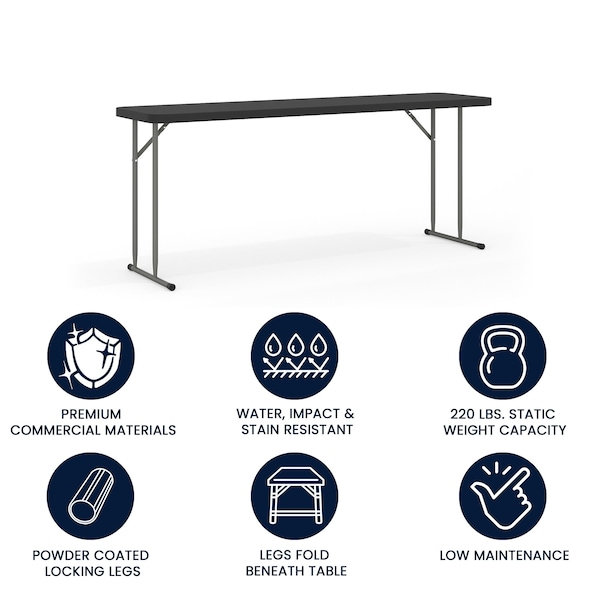 Flash Furniture 18 W, 70.8 L, 29 H, Metal, Plastic, Plastic: Polyethylene Top, Black - RB-1872-BK-GG