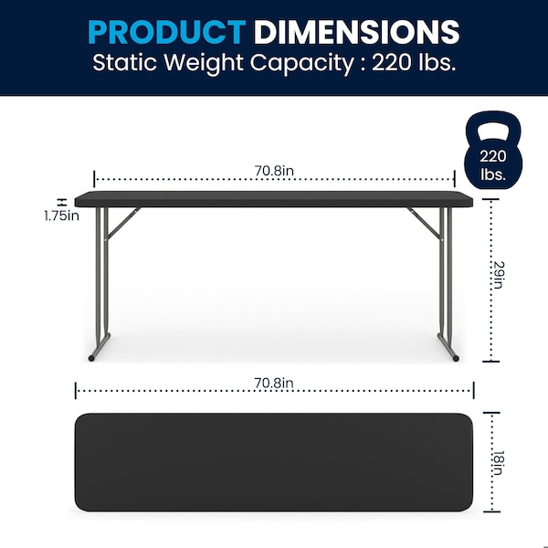 Flash Furniture 18 W, 70.8 L, 29 H, Metal, Plastic, Plastic: Polyethylene Top, Black - RB-1872-BK-GG