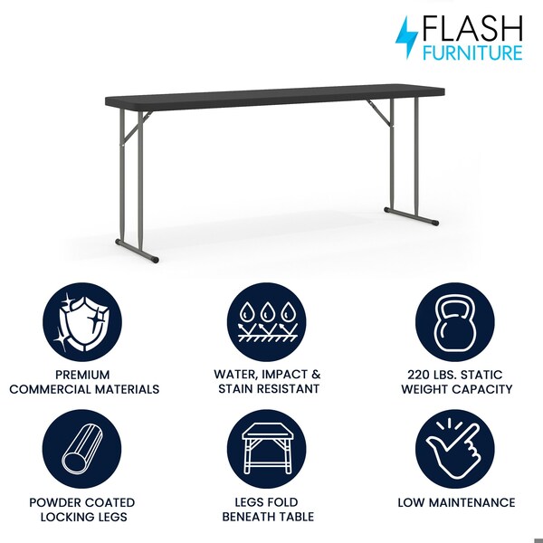 Flash Furniture 18 W, 70.8 L, 29 H, Metal, Plastic, Plastic: Polyethylene Top, Black - RB-1872-BK-GG