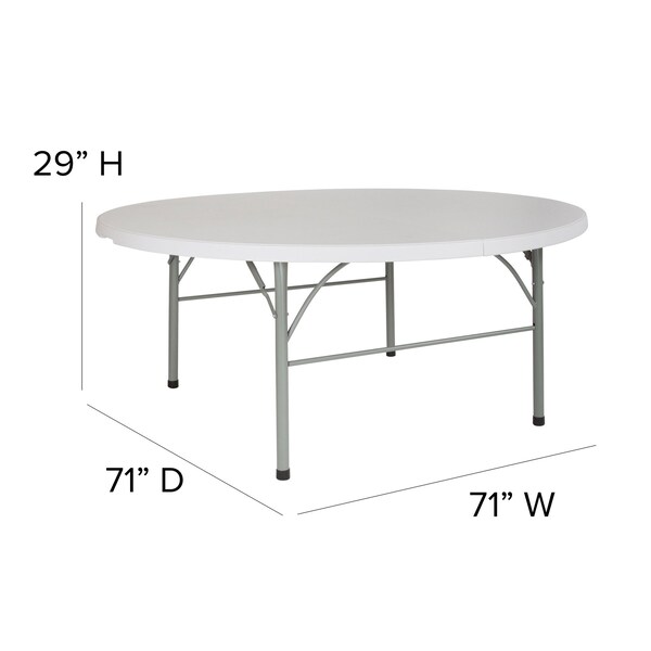 Flash Furniture Round Wh 72Rnd Plastic Bi-Fold Table, 71" W, 71" L, 29" H, Plastic Top, White - DAD-183RZ-GG