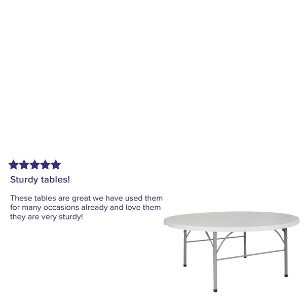 Flash Furniture Round Wh 72Rnd Plastic Bi-Fold Table, 71" W, 71" L, 29" H, Plastic Top, White - DAD-183RZ-GG