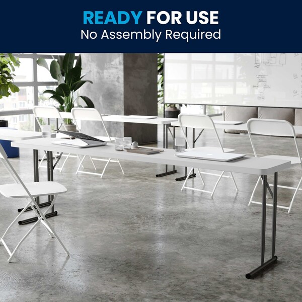 Flash Furniture Rectangle Fold Training Table, Wht, 18X96, 18" W, 96" L, 29" H, Plastic Top, White - DAD-YCZ-244-2-GW-GG
