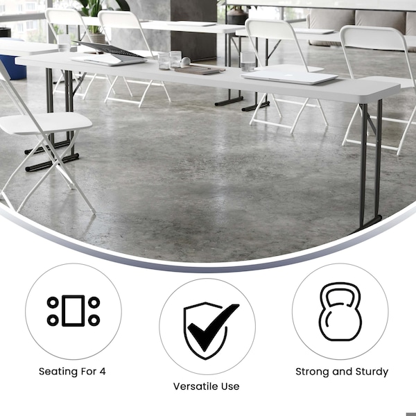 Flash Furniture Rectangle Fold Training Table, Wht, 18X96, 18" W, 96" L, 29" H, Plastic Top, White - DAD-YCZ-244-2-GW-GG