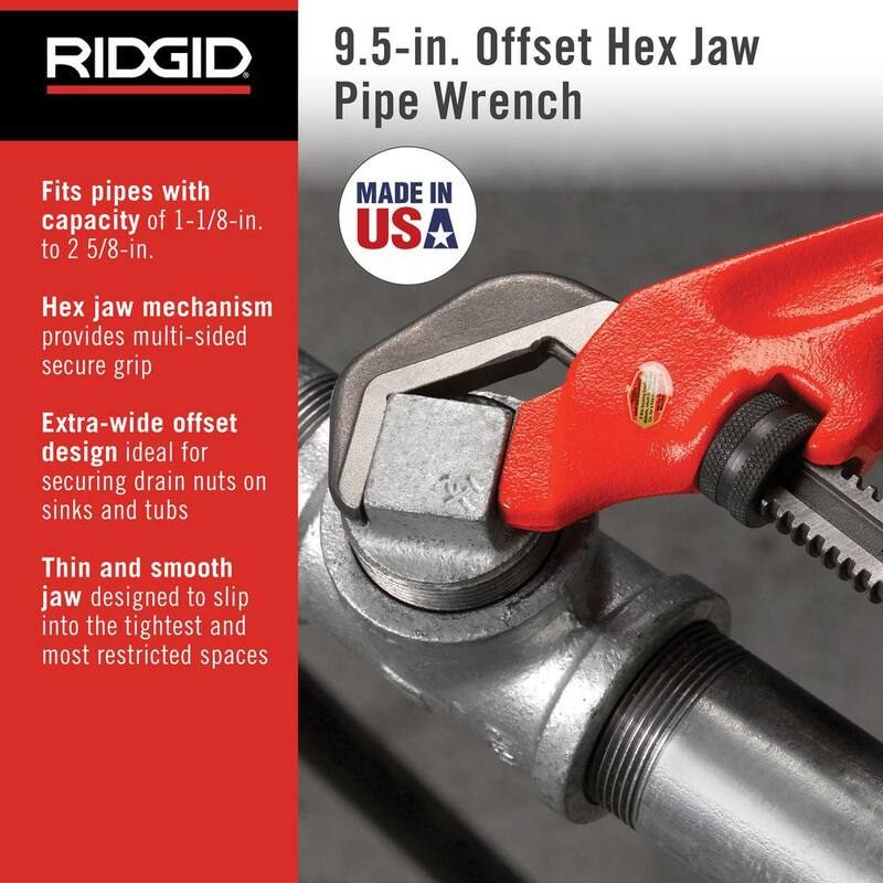 RIDGID 9-1/2 in. Offset Hex Jaw Pipe Wrench, Sturdy Plumbing Pipe Tool with Hex Jaw Mechanism for Extra Wide Opening - 31305