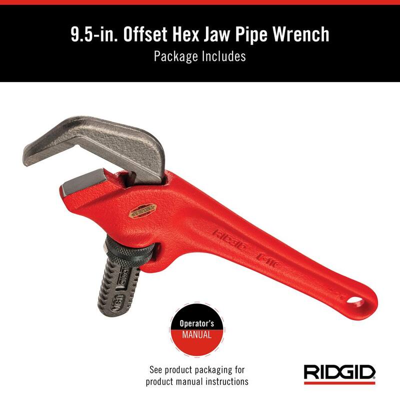 RIDGID 9-1/2 in. Offset Hex Jaw Pipe Wrench, Sturdy Plumbing Pipe Tool with Hex Jaw Mechanism for Extra Wide Opening - 31305